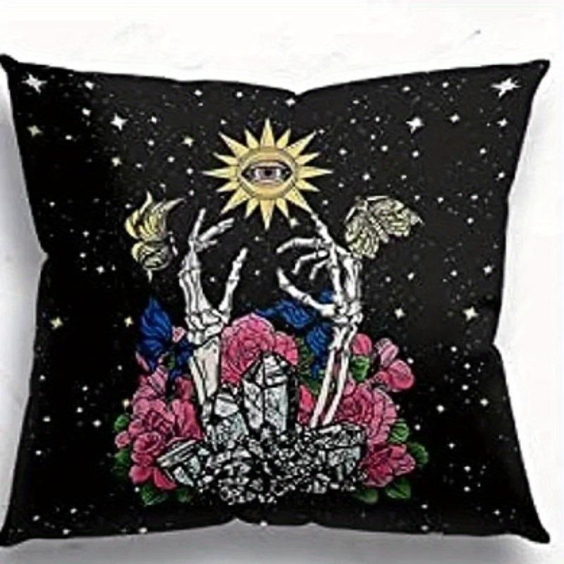 Home Decor Gothic Skeleton & Mystical Motifs Pillow Covers Pattern Cushion Cover Suitable for Sofa Bedroom Car Pillow Cover