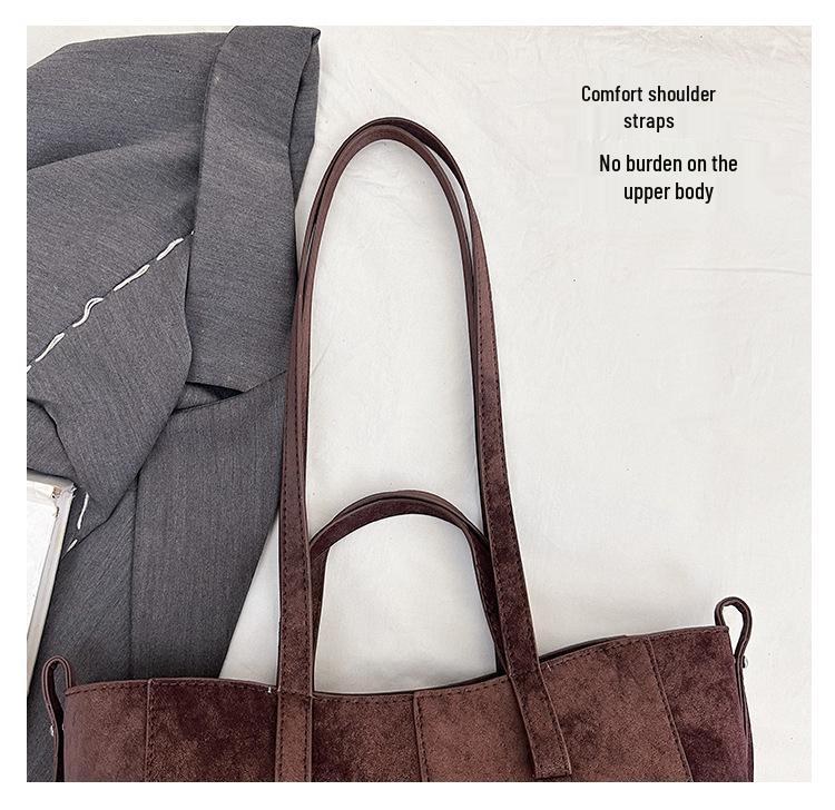 Retro Suede Tote Bag: Women's Large-Capacity Shoulder & Underarm Handbag In Lazy, Versatile Style