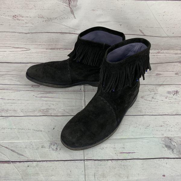 

BARNEYS N.Y. Italy Short Boots Women’s 25.5 Black Leather Suede Fringe(USED)