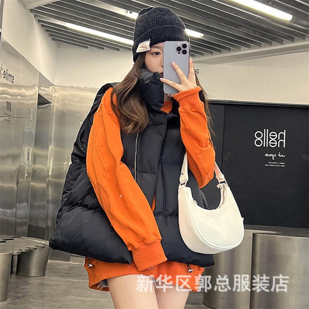 Women s Hooded Sleeveless Padded Vest Loose Fit Gilet for Winter Casual Outfit M