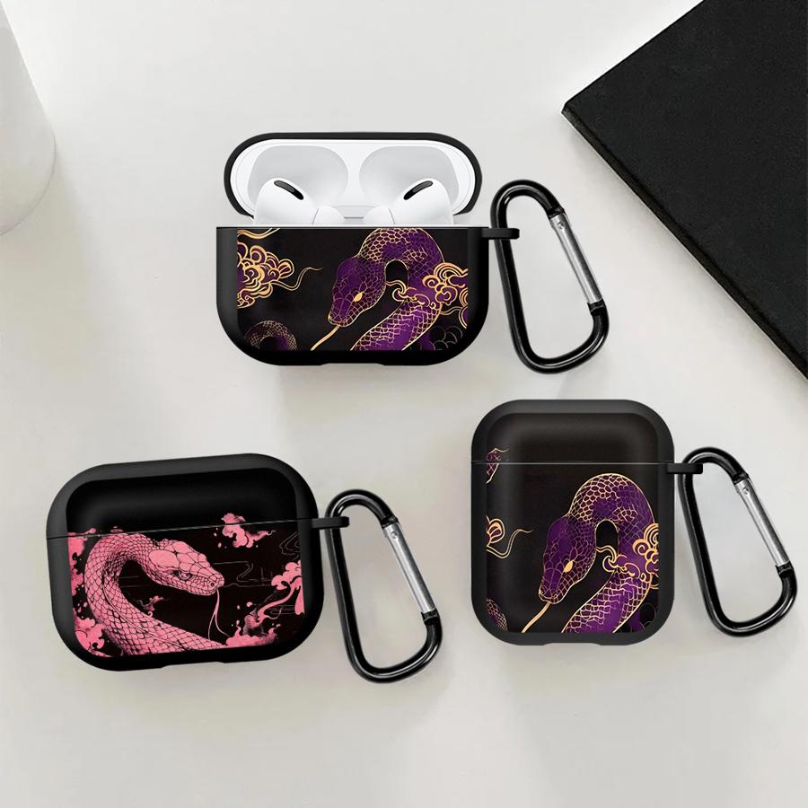 Case For Airpods Pro3 1 3 Pro 4 2 Pro2 Earphone Cases Cover Plum Blossom Pink Snake