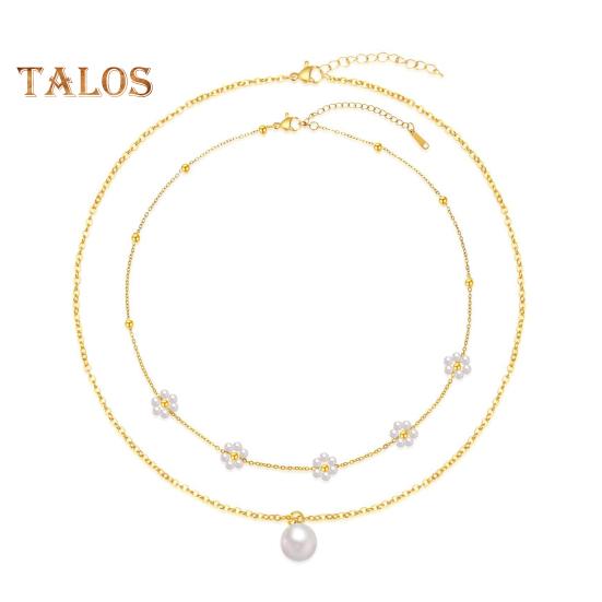 

Золотое ожерелье из искусственного жемчуга, позолоченное многослойное ожерелье, цветочный дизайн, колье из искусственного жемчуга, ювелирные изделия, подарки на свадьбы, вечеринки золотистый