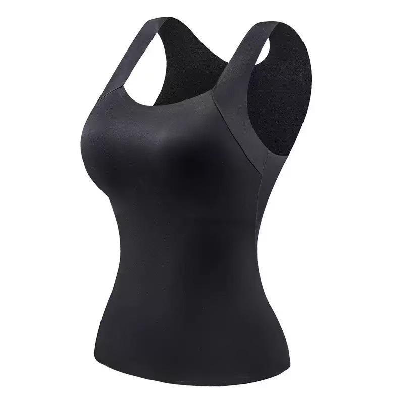 

Women s Seamless Warm Vest with Built-in Bra Pads - Versatile Autumn/Winter Base Layer Top L (95-115 jin) чорний