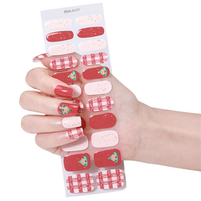 Gel Nail Stickers Full Cover Self Adhesive French Nail Strips Christmas Style Nail Wraps for DIY Manicure Home or Salon
