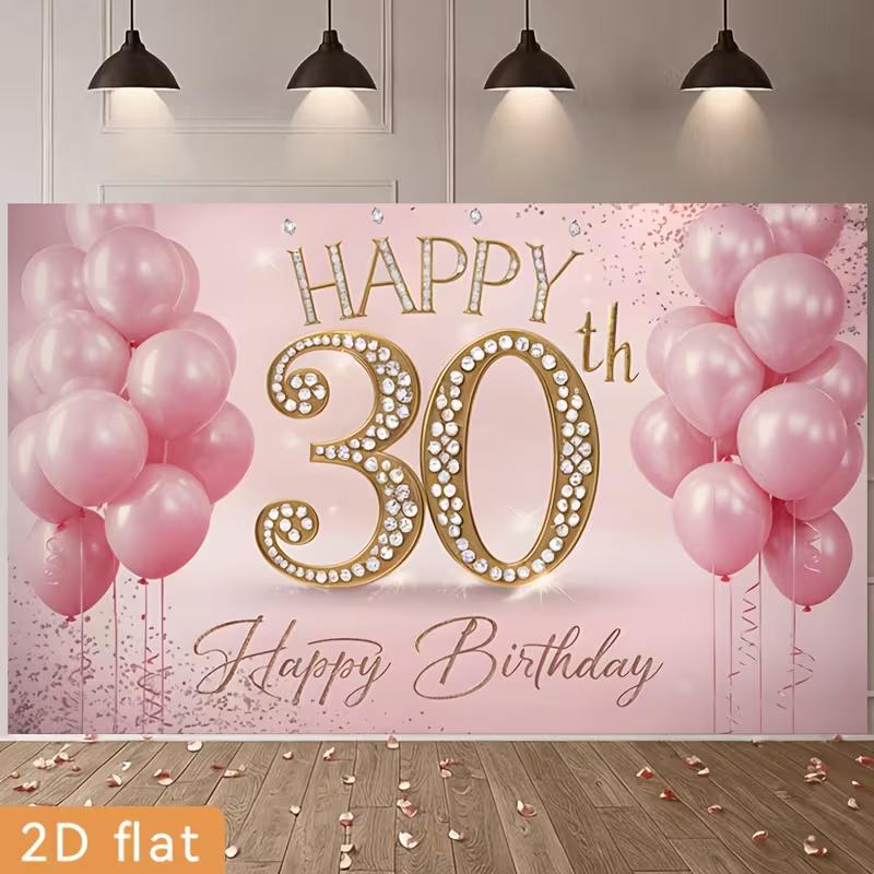 2D Diamond 30th Birthday Backdrop Pink Balloon Background