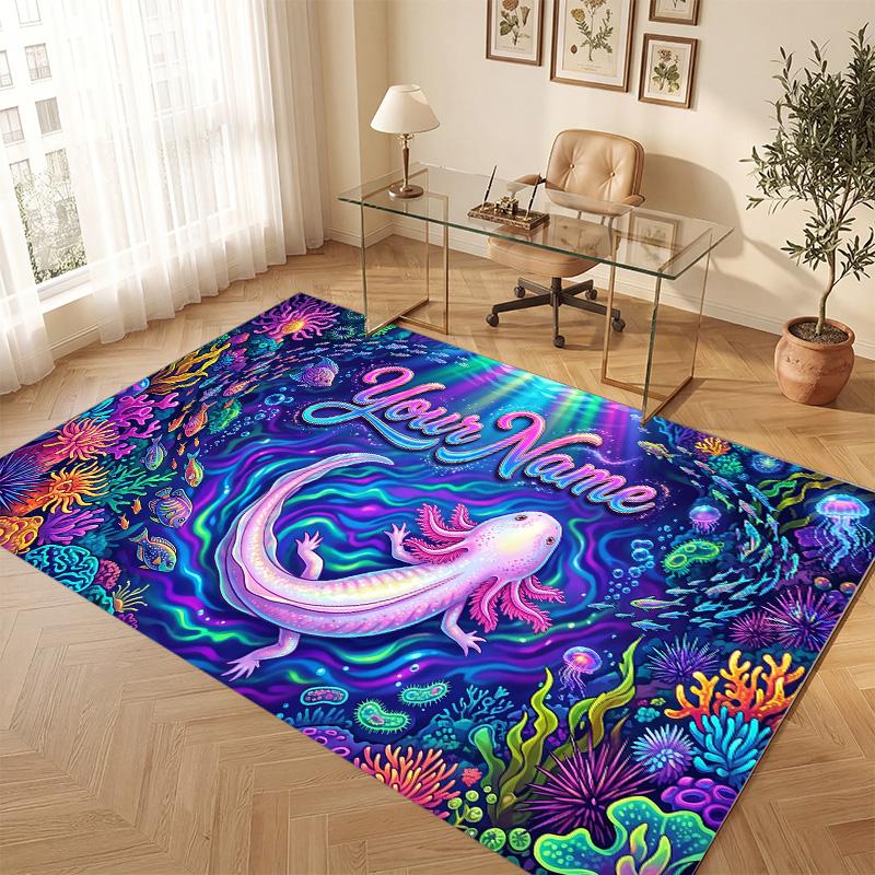 Underwater Fish Theme Soft Crystal Velvet Rug Custom Name & Text Print Non Slip Floor Rug for Bedroom Living Room
