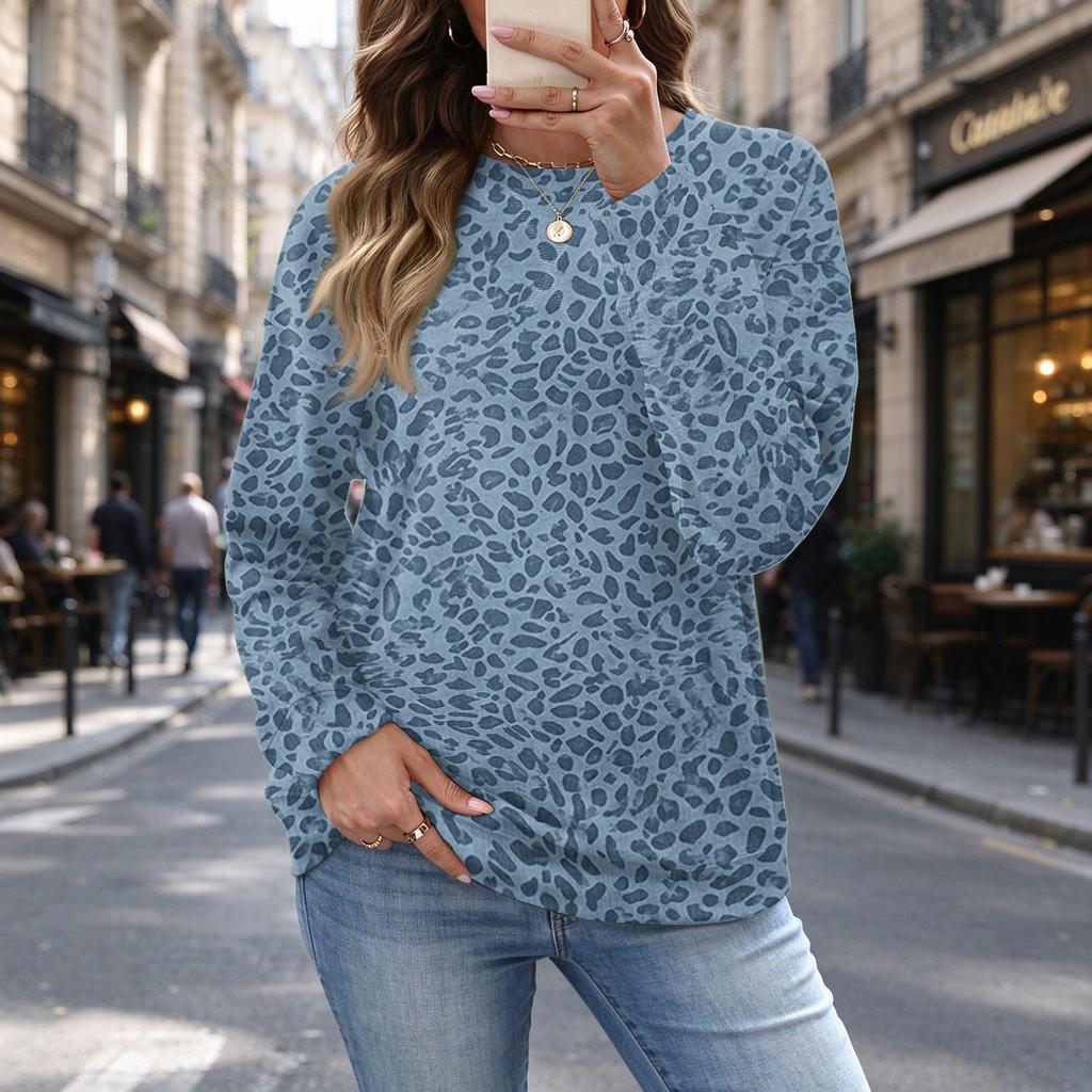 Women's Leopard Print Loose Fit Top, Casual Versatile Shirt for Fall and Winter Everyday Wear