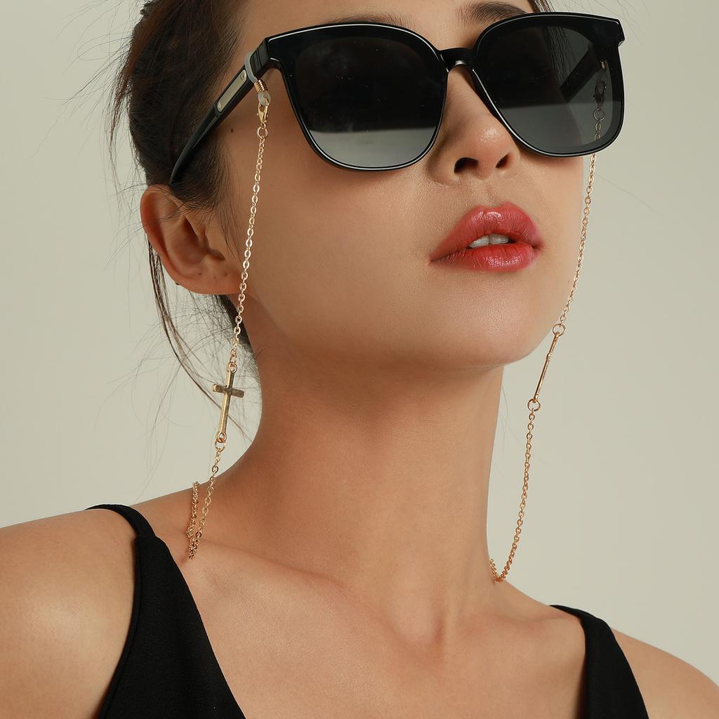 European and American Jewelry, Symmetrical Metal Cross Glasses Chain Female, Simple Temperament Multi-purpose Mask Non-slip Lanyard
