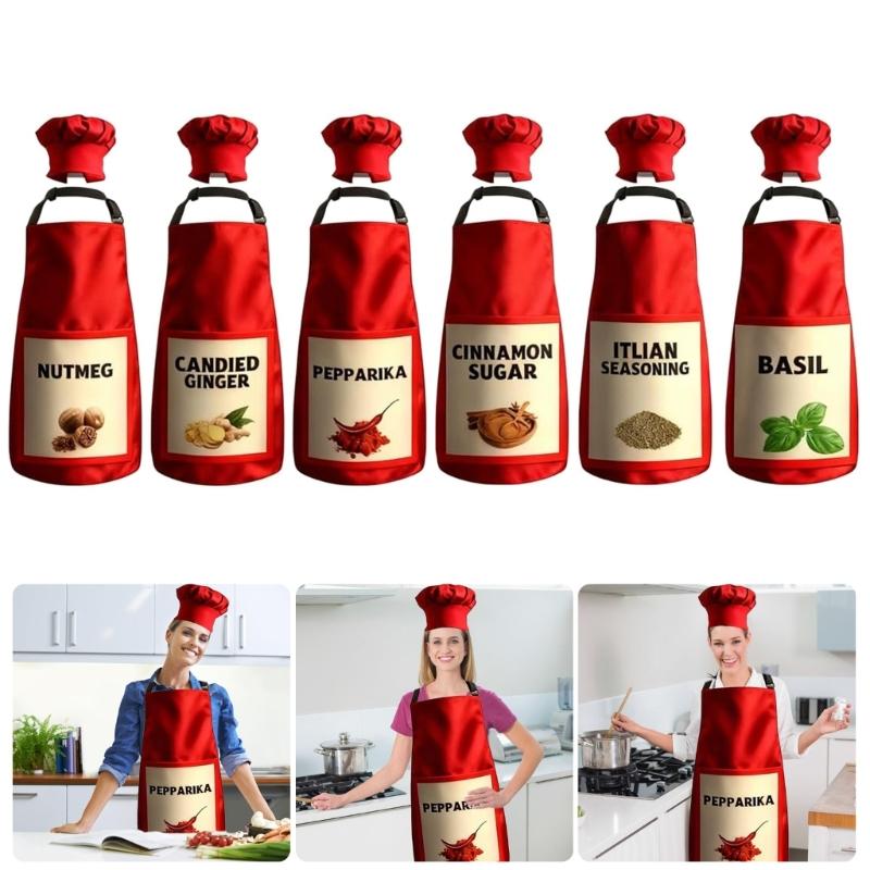 6Pcs Halloween Spices Condiments Matching Costume Spices Group Apron and Hat Set for Halloween Cosplay Party