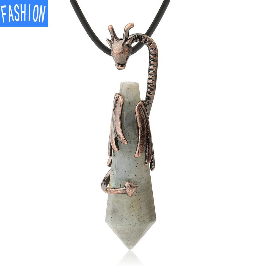 

Европейская и американская древняя мифология Дракон вокруг колонны Кулон из натурального кристалла Модное индивидуальное мужское и женское каменное ожерелье labradorite rope