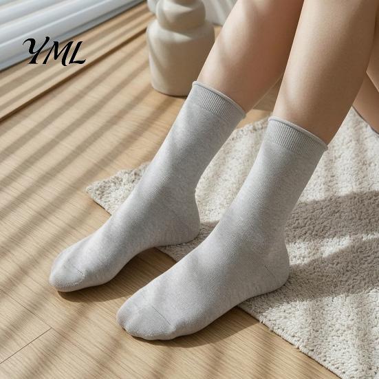 Minimalist Fashion Cotton Socks Women Mid-Length Crew Socks, Casual Loose Cuff Mittens, Comfortable Stackable Mid Length Breathable Solid Color