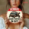 D Flat Vintage Beware Guard Tortoise On Duty Metal Sign HeavyDuty Round Wall Decor with Turtle Logo Warning Plaque Indo