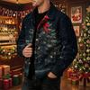 Men's Casual Loose Fit Long Sleeve Jacket with Lapel Collar Christmas Print for Fall