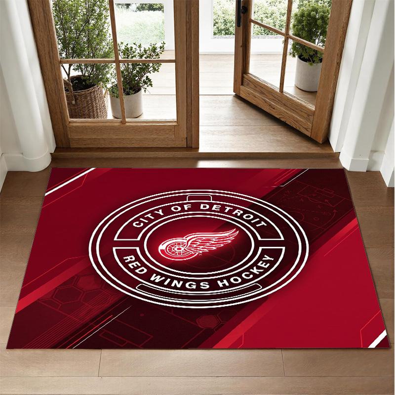 Detroit Red Wings Design Crystal Velvet Rug Soft Decorative Mat for Bedroom Entrance