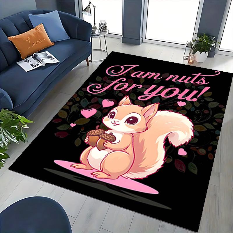 1pc I am nuts for you! - Cute Squirrel Chair Mat with Acorns and Hearts, Non-Slip Office Rug, Suitable for Home Decor, Living Room, Bedroom, Game Room