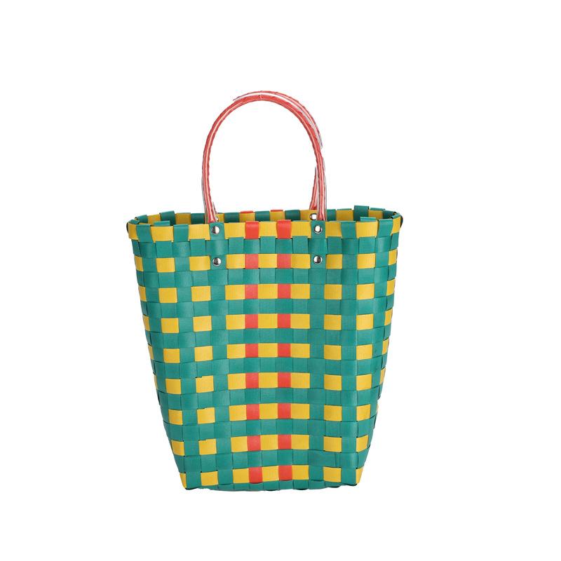 Fashion Beach Woven Colored Stripes Contrast Colors Women's Shopping Bag Spring New Underarm Tote