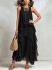 European and American Women's Clothing Black Sleeveless Asymmetrical Oversized Skirt Temperament Elegant Chiffon Dress