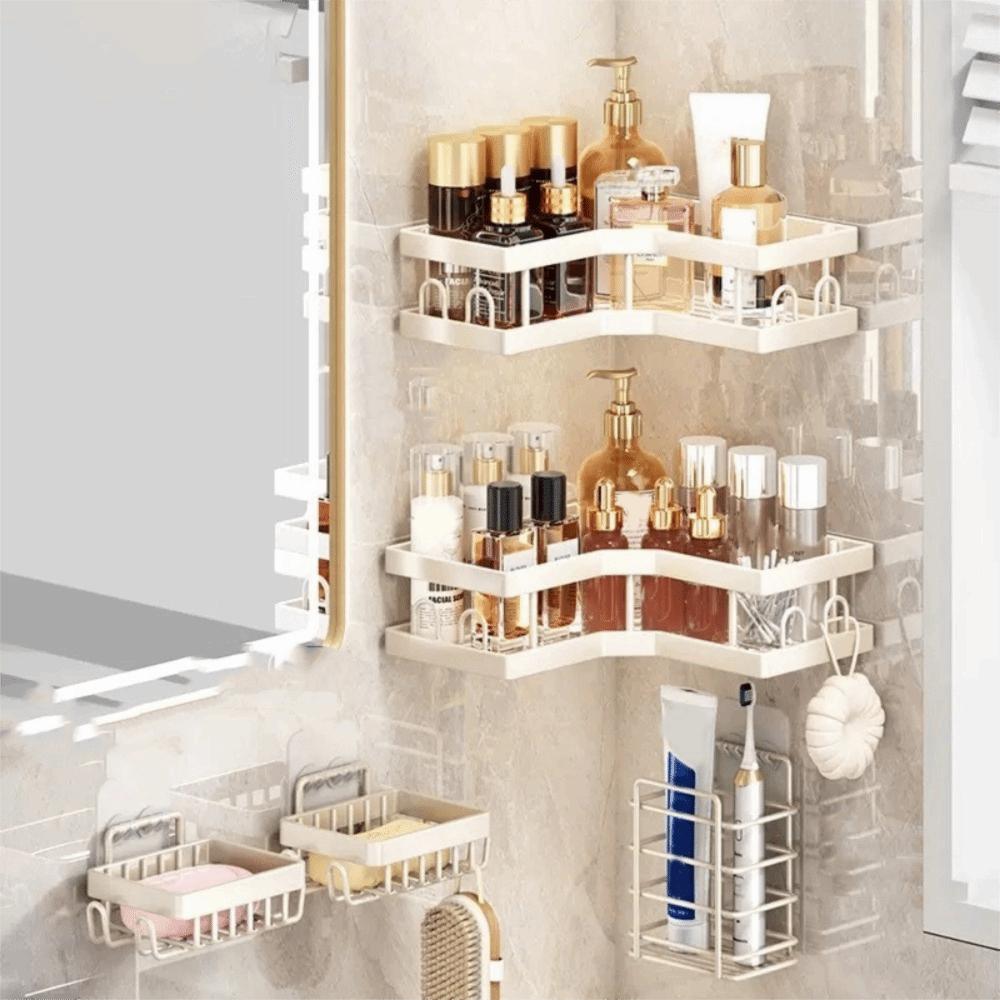 1Pc/3Pcs/5Pcs Wall Mounted Corner Storage Shelf Carbon Steel Shampoo Storage Rack  For Home