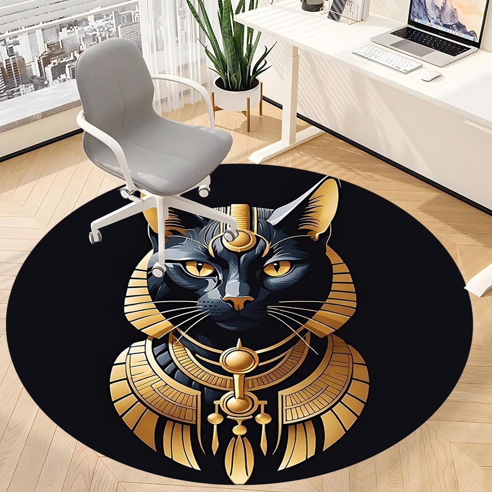 1pc Cat Pharaoh Office Round Area Rug, Indoor Mat Suitable ForOffice, Under Office Chairs Bedroom Living Room Home Decor, Room Decot083