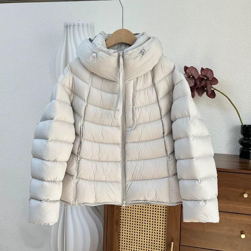 European fashion light soft white duck down puffs ribs down jacket women's small hooded thickened warm jacket