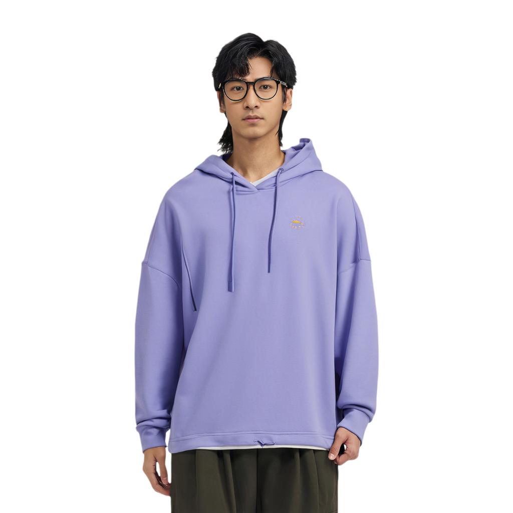 Li Ning Fitness Series Solid Color Loose Pullover Hoodie Unisex Hoodies Fluorescent Blue Purple AWDS036-6
