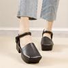 Fashion GKTINOO 2025 Summer New Vintage Thick Soled Square Toe Sandals Versatile Genuine Leather Middle Heel Women's Shoes