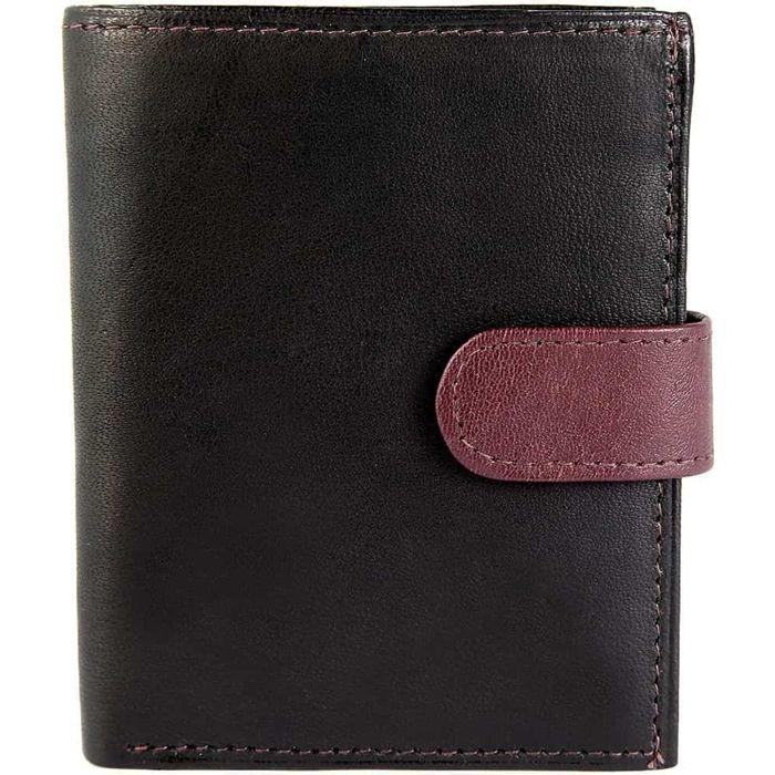 Portefeuille - MP0022 - Cuir véritable mouton - Format vertical 11×9 cm - Noir & bordeaux