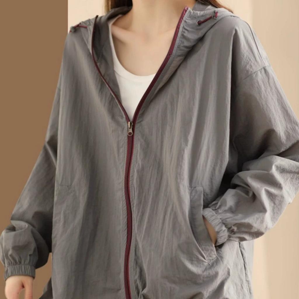 Women's Fashion Hooded Breathable Sunscreen Jacket Fashion Zipper Drawstring Thin Cardigan Long-sleeved Top