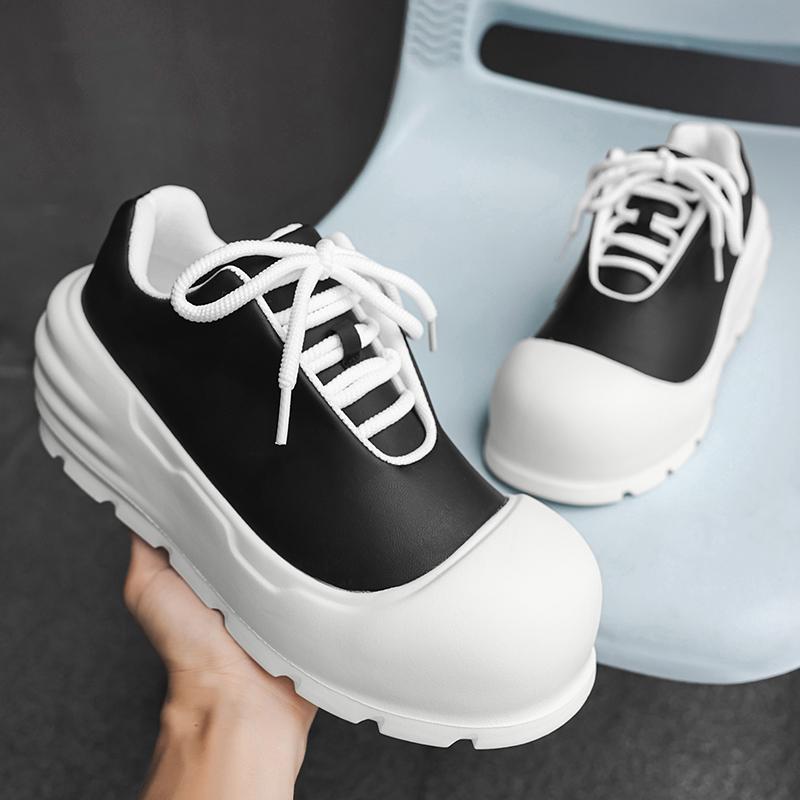 Mode Schwarz Weiß Plateau Freizeitschuhe Klobige Sohle Brotschuhe mit Versteckter Höhe Rutschfest Unisex Freizeit Laufschuhe