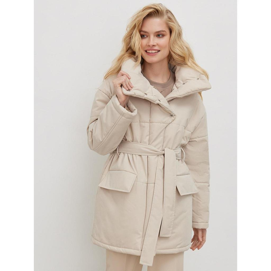 2025 Iarnă Toamnă Nou Palton de Bumbac pentru Femei Guler Înalt cu Centură Neregulat de Lungime Medie Îmbrăcăminte Exterioară Modă Stil Europa America