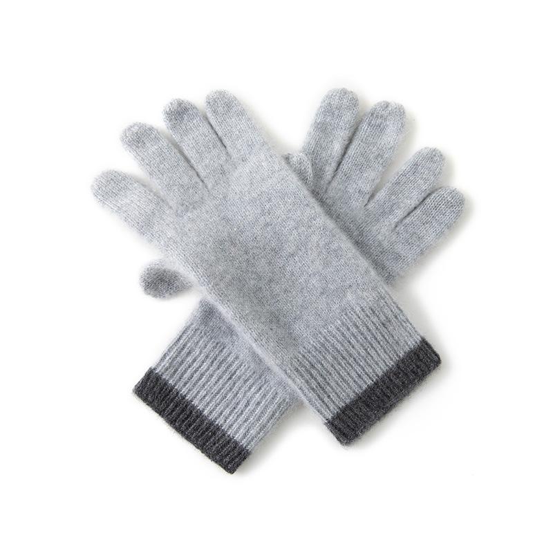 Cashmere Autumn and Winter New Unisex Warm Extended and Color Blocked Edge Cycling Outdoor Knitted Gloves