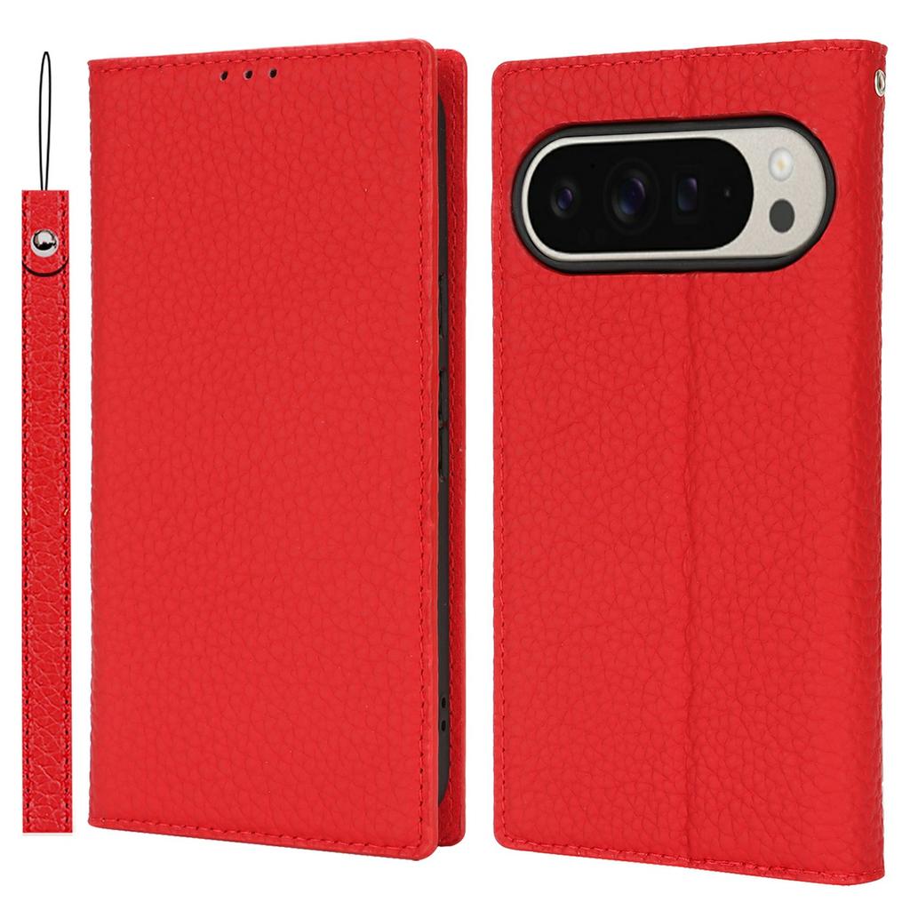 For Google Pixel 10 Pro XL Wallet Case Genuine Cow Leather Phone Cover Litchi Texture
