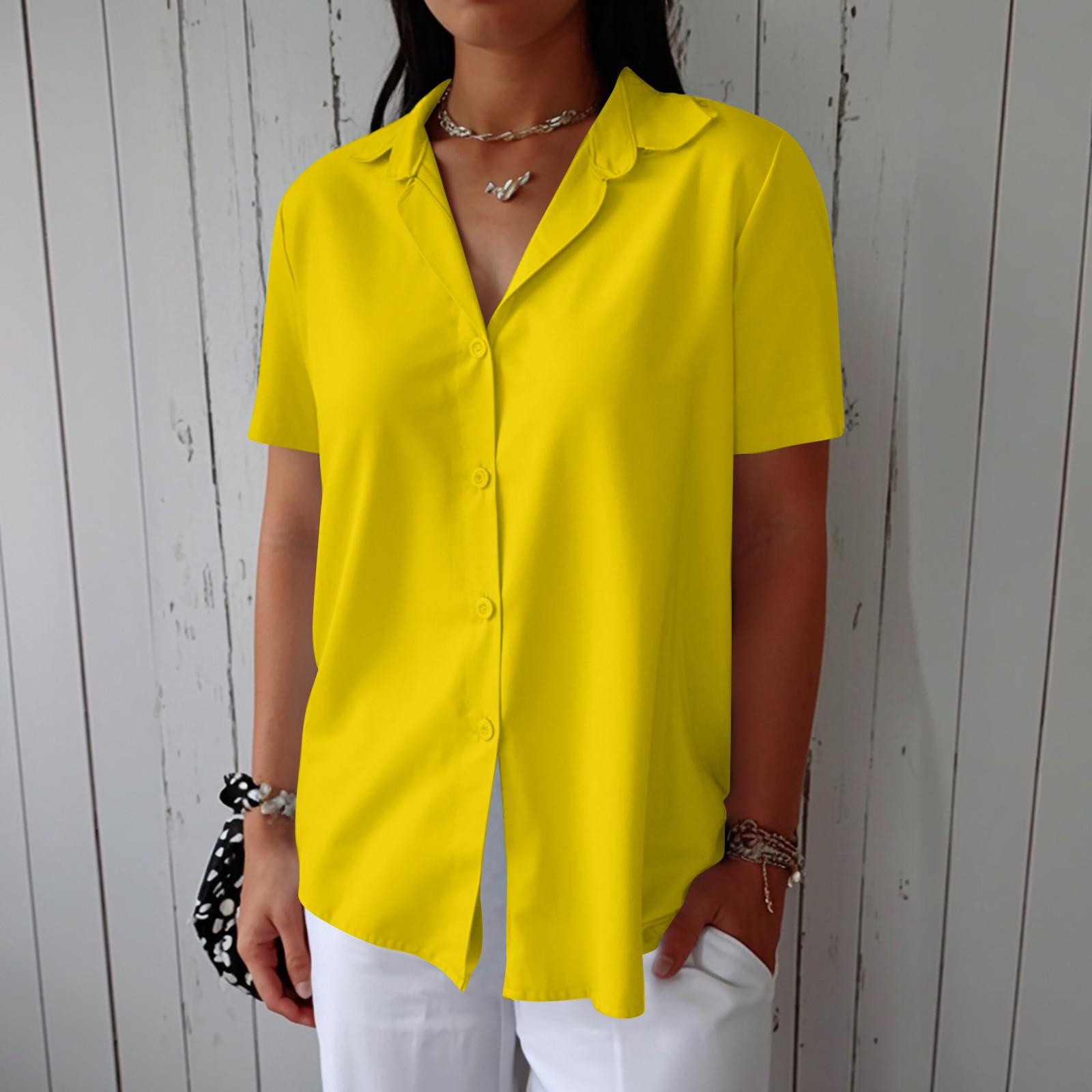 

Модная женская шифоновая однотонная футболка, женская простая блузка с коротким рукавом XL жёлтый