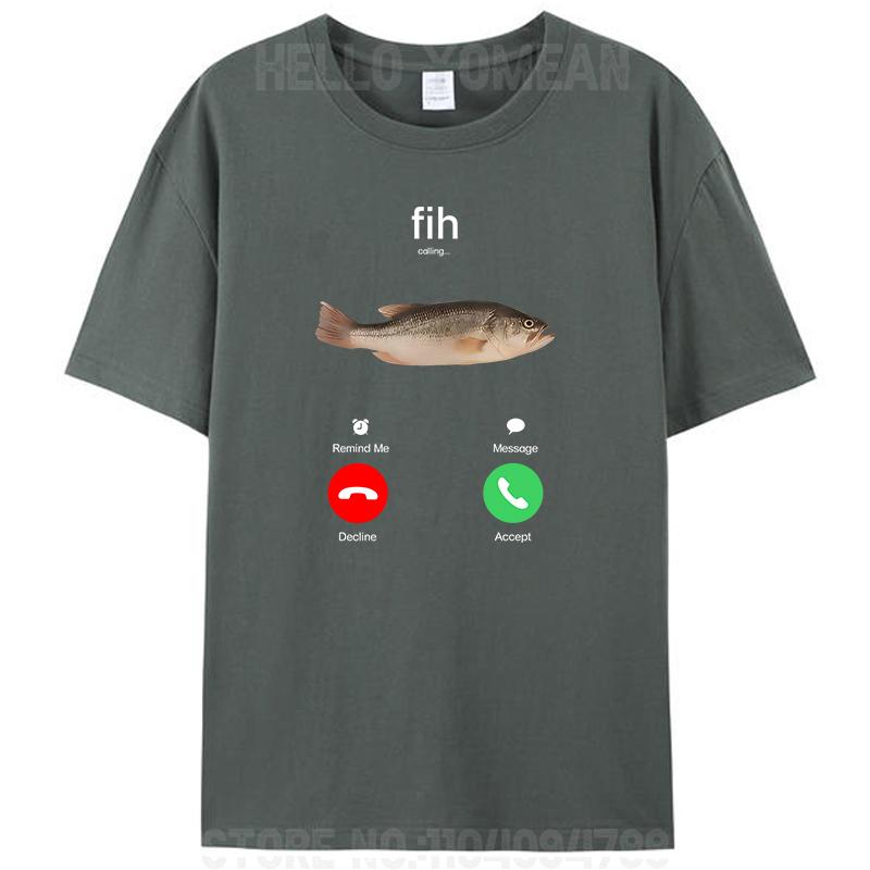 Fih Calling Remind Me Message Decline Accept Phone Call Fish Women Men's Cotton T-Shirt Crewneck Tee Tops Novelty Gifts