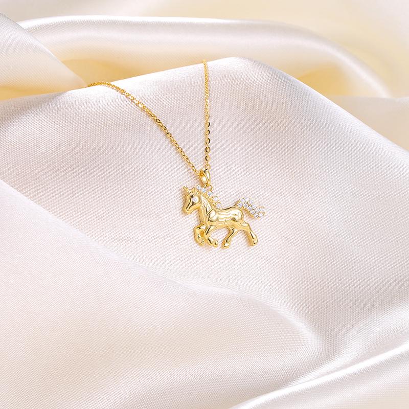 S925 Sterling Silver Lucky Unicorn Collarbone Pendant Necklace: Light Luxury, Elegant, and Versatile.