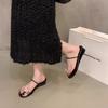 Slope Heel Rhinestone Pigeon Egg Cover Toe French Cool Slippers Women's 2025 Summer Shoes Outer Wear Temperament with Skirt Sandals