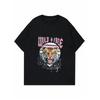 Women Casual T Shirt Black Tiger Print Wild And Free Rock Statement Graphic Top For Everyday Wear Summer Outfits Streetwear Fashion