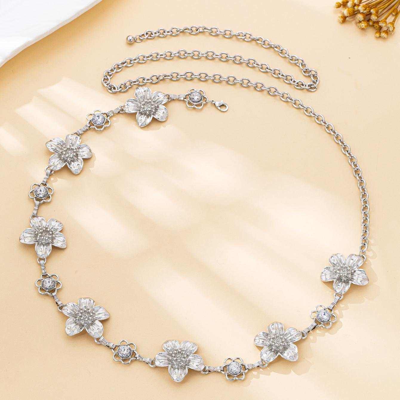 

Women s Waist Chain, Simple Zinc Alloy Flower Design, Sweet and Romantic Bohemian Style, Suitable for Daily Wear and Vacation Wear серебряный