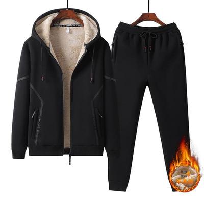 Lambswool Sports Suit: Plus Size Men's Fleece-Lined Hoodie & Cardigan Two-Piece Set for Autumn/Winter.