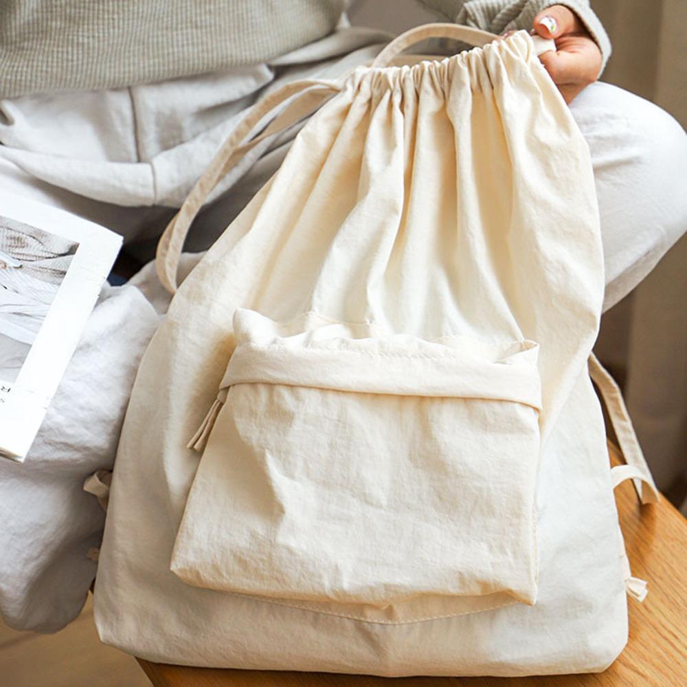 Portable Nylon Drawstring Backpack Large Capacity Solid Color Shoulders Backpack Casual Small Gym Bag