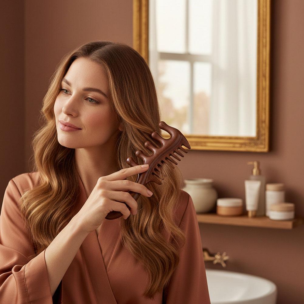 Wooden Comb Sandalwood Massage Dual Use Large Handle Thick Anti Static Hair Styling Tool Wide Tooth Fine Tooth Hair Care Tool