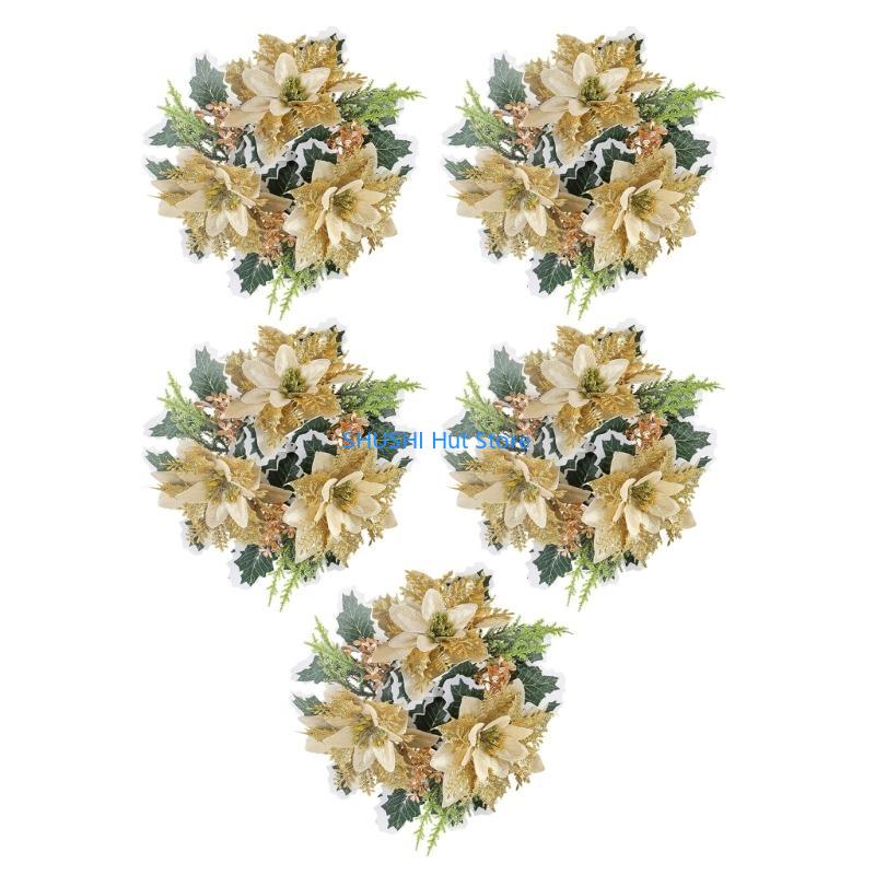 

Christmas Flower Wreaths Set For Candle Holder Display Centerpiece Flower Wreath D57B золотой