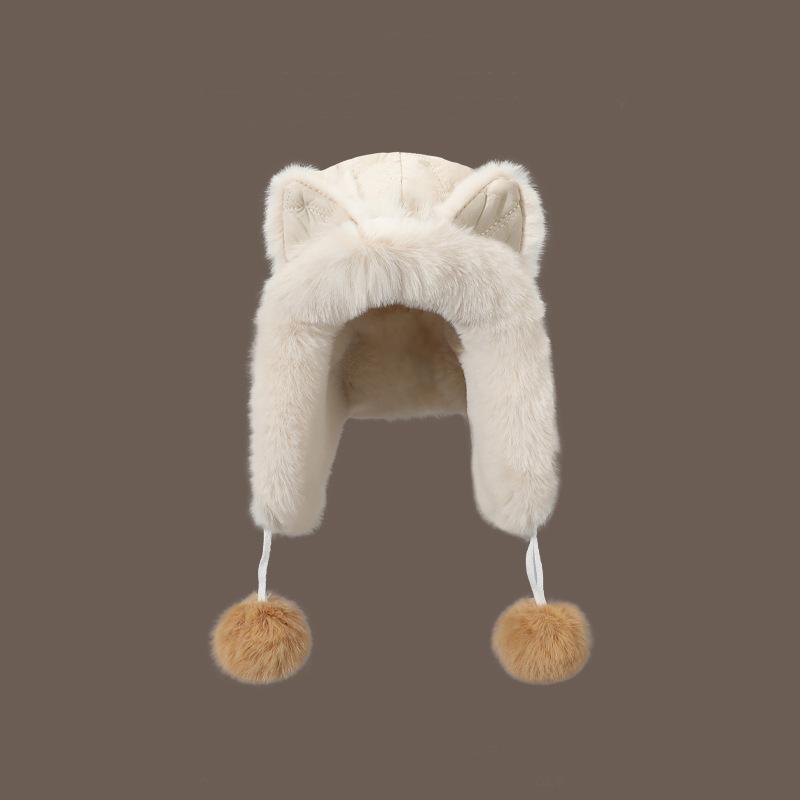 Cute fox ears plush hat women winter thickened plush warm cycling cold ear protection