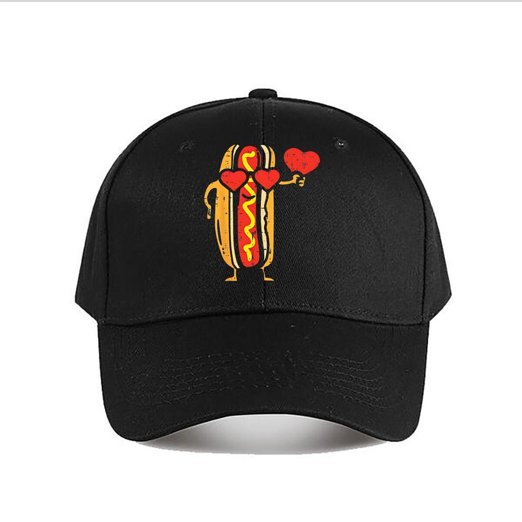 Distressed Hot Dog Heart Glasses Valentine Baseball Cap Fashion Unisex Sunhat Womens Outdoor Sports Snapback Cap
