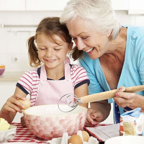 DIFENLUN Danish Dough Whisk Bread Mixer, 2-Pack, Stainless Steel Dutch Whisk Hand Mixer with Wooden Handle, Kitchen Baking Tool for Cakes, Desserts, S