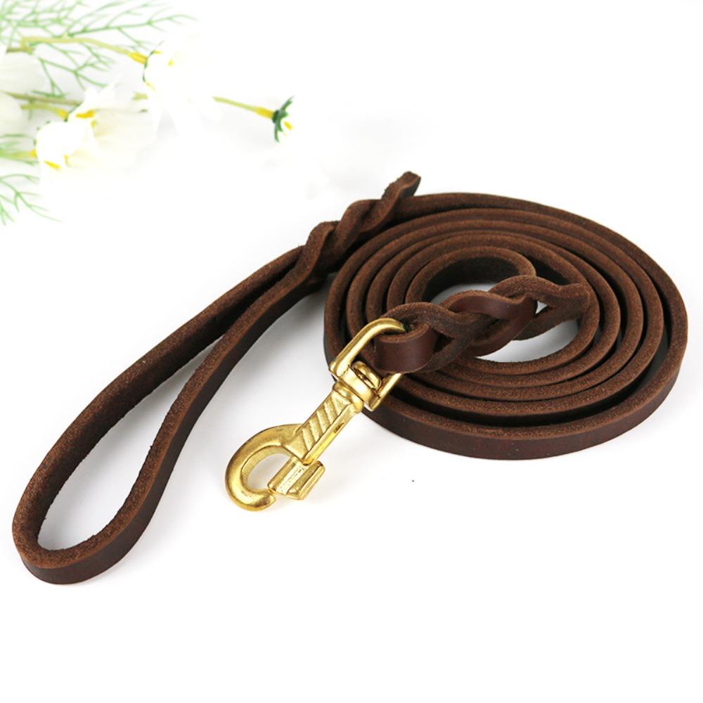 Long Leather Braided Dog Leash Brown Dog Traction Rope Training Walking   Outdoor