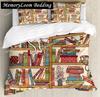 Set Copripiumino Regalo per Amanti dei Libri Misura Matrimoniale, Set Biancheria da Letto per Lettori e Amanti della Letteratura, Copripiumino Vintage con Libreria per Bibliotecari