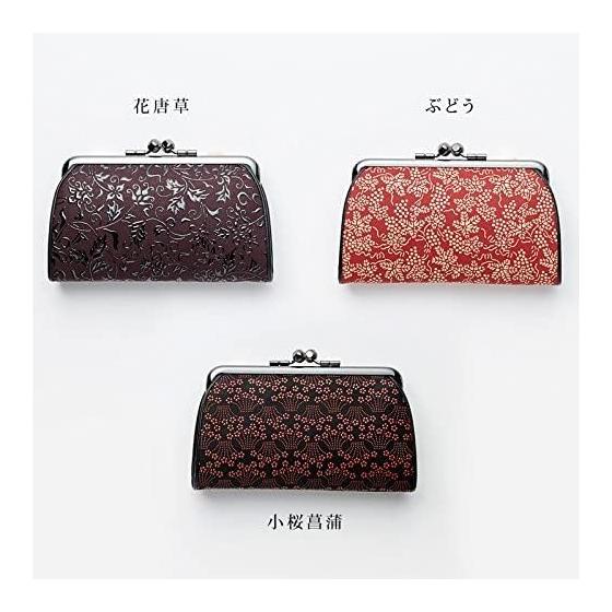 Inden-ya Genuine Leather Parent-Child Gamaguchi Coin Purse, Black x Red Lacquer, Small Cherry Blossom & Iris, Coin Case for Women, Leather Gift,