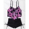 European and American Swimwear Printed Multi-color Large Lotus Leaf Corset Drawstring Boxers Swimsuit