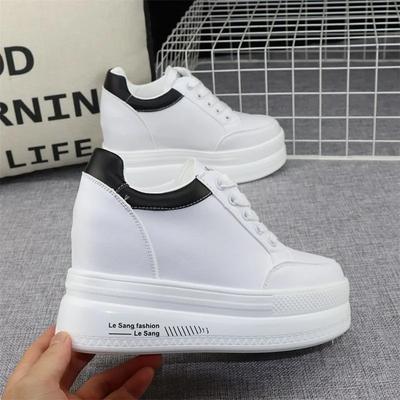 Modne Super Wysokie Obcasy 10cm Damskie Buty 2024 Jesień Nowe Grube Podeszwy Sznurowane Białe Buty Do Wszystkiego Koturna Casualowe Buty Sneakersy